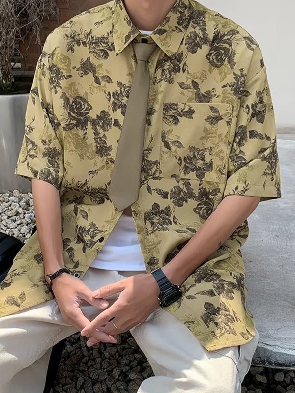 Camisa de hombre con estampado de rosas vintage-2