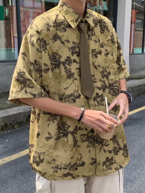 Camisa de hombre con estampado de rosas vintage-3