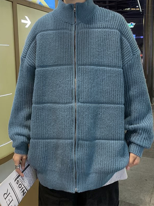 Cárdigan de punto acanalado de color liso para hombre-1