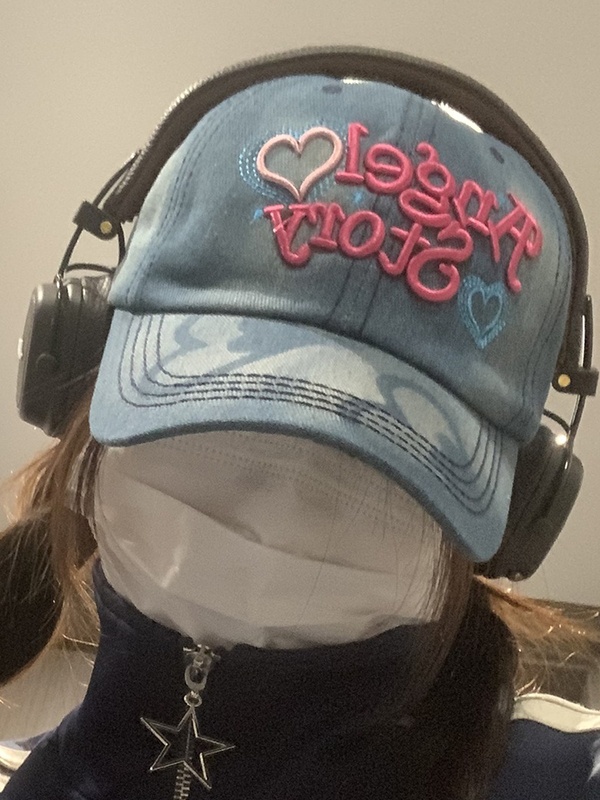 Gorra de béisbol de mezclilla con bordado de letras lavadas-4