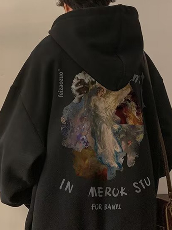 Sudadera con capucha y forro polar con gráfico vintage para hombre-1