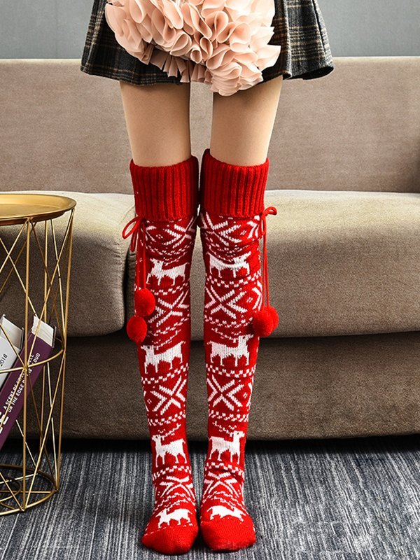 Calcetines hasta la rodilla de jacquard navideño-1