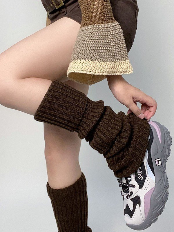 Calentador de piernas de punto acanalado de color sólido cálido-1