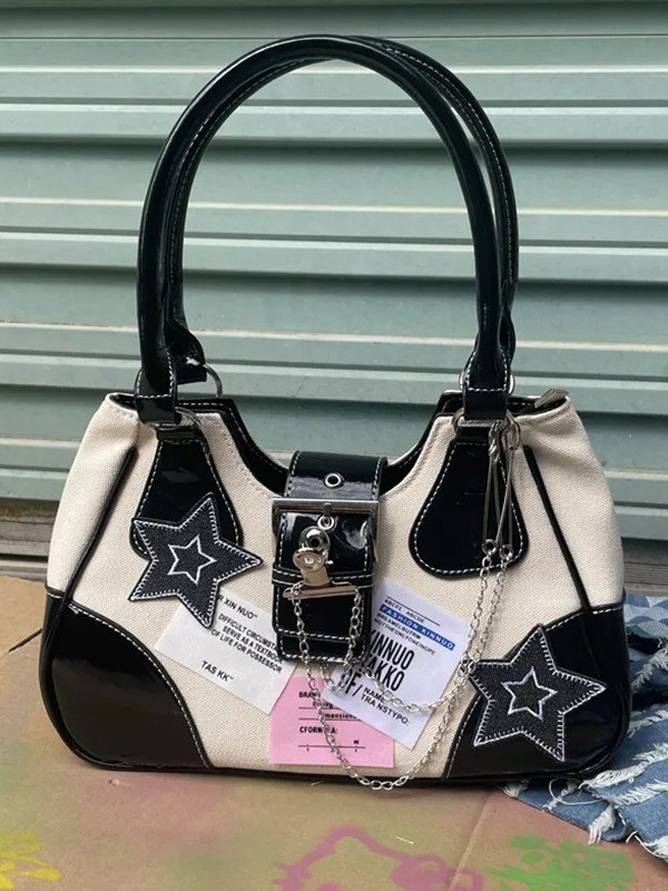 Bolso de hombro de patchwork de estrellas bordado-2