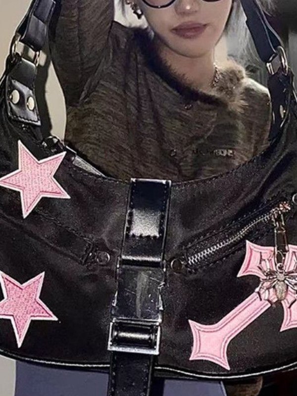 Bolso de hombro de piel sintética con hebilla de estrella cruzada-4