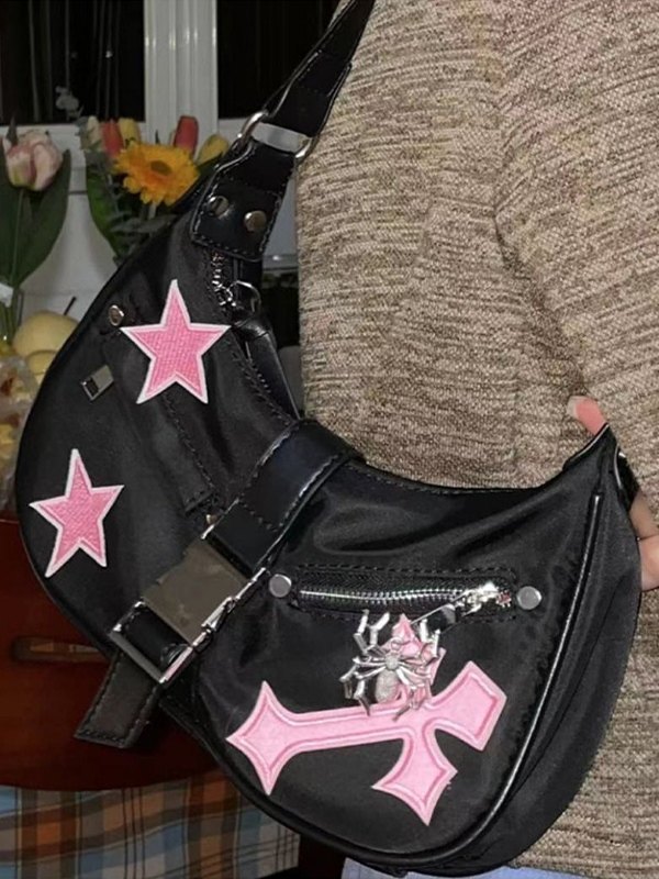 Bolso de hombro de piel sintética con hebilla de estrella cruzada-3